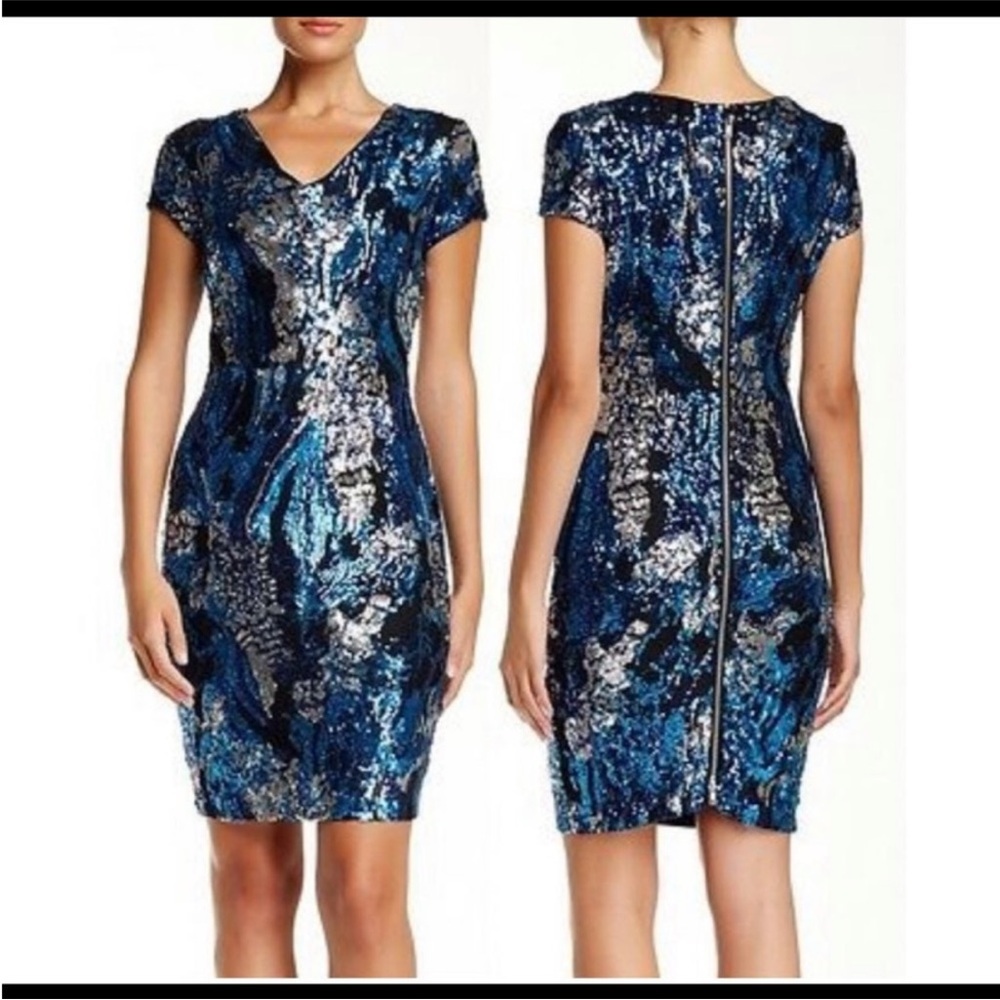 Cache Sequins Stretch Cocktail Dress. Comfy. - image 1